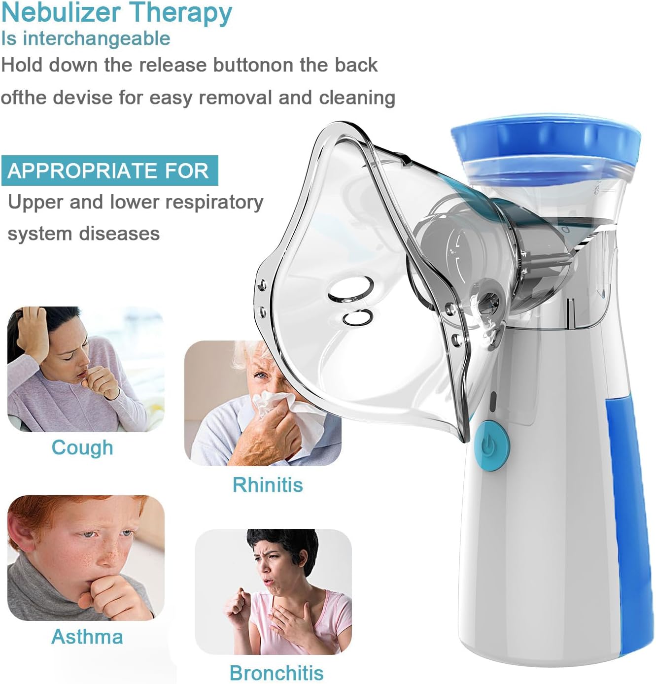 Portable Mesh Nebulizer Machine JSL-W302 with Masks & Mini Inhaler for Kids & Adults
