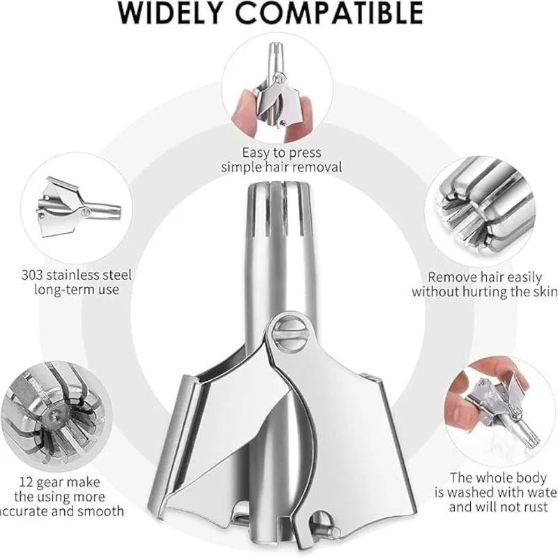Manual Nose & Ear Hair Trimmer – Stainless Steel Precision Trimming Tool for Safe and Painless Grooming