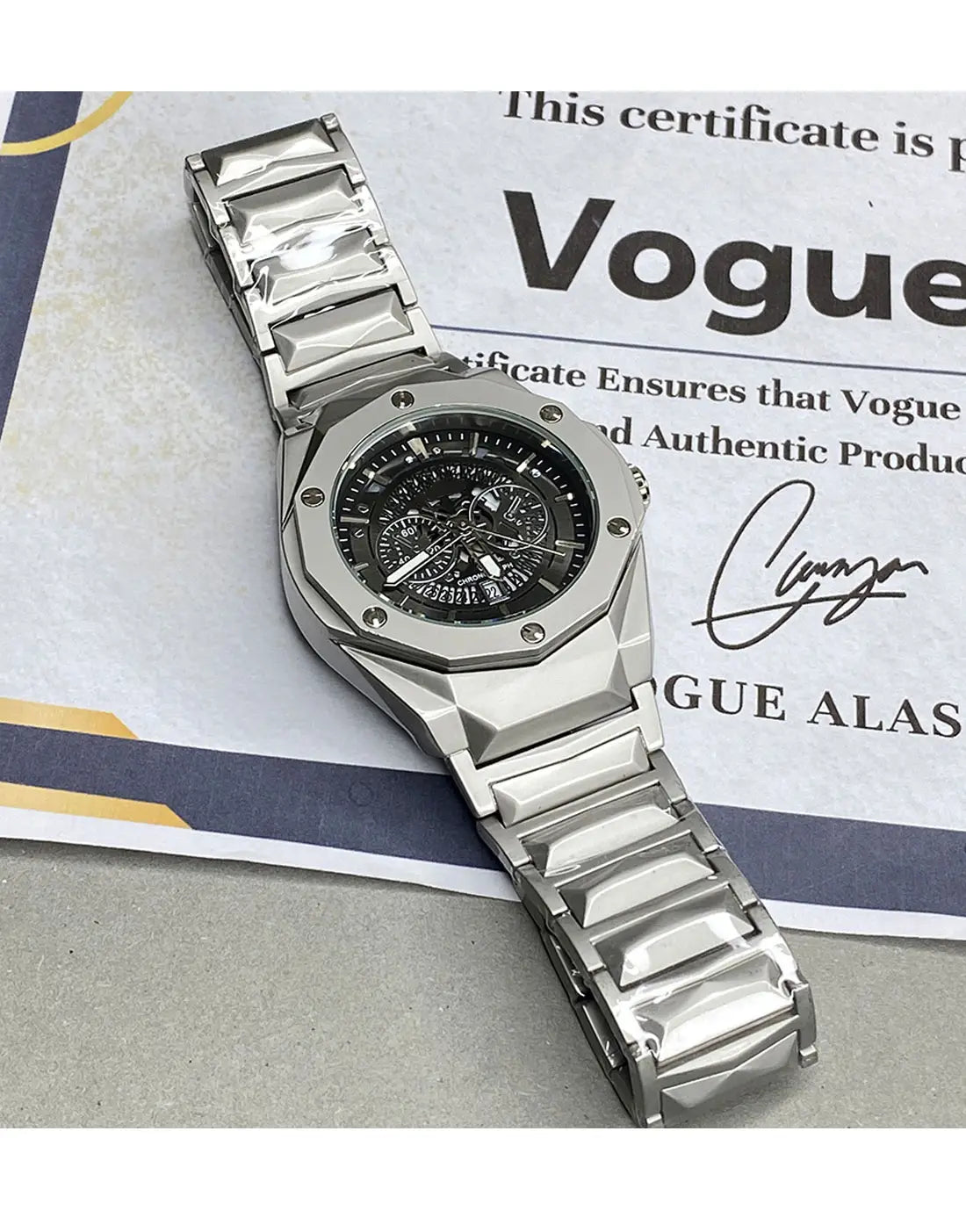 Luxury Diamond Cut Skeleton Men's Watch with Stainless Steel Chain