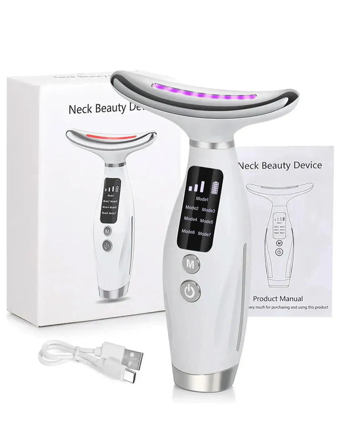 Rechargeable LED Neck Beauty Device - Vibrating Massager for Face & Neck