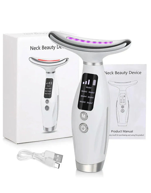 Rechargeable LED Neck Beauty Device - Vibrating Massager for Face & Neck