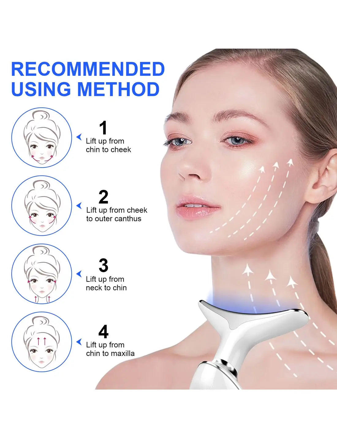 Rechargeable LED Neck Beauty Device - Vibrating Massager for Face & Neck