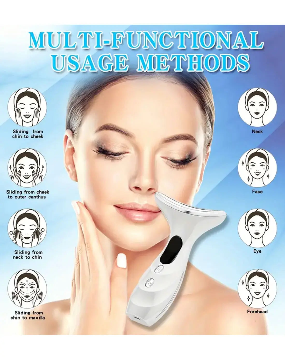 Rechargeable LED Neck Beauty Device - Vibrating Massager for Face & Neck