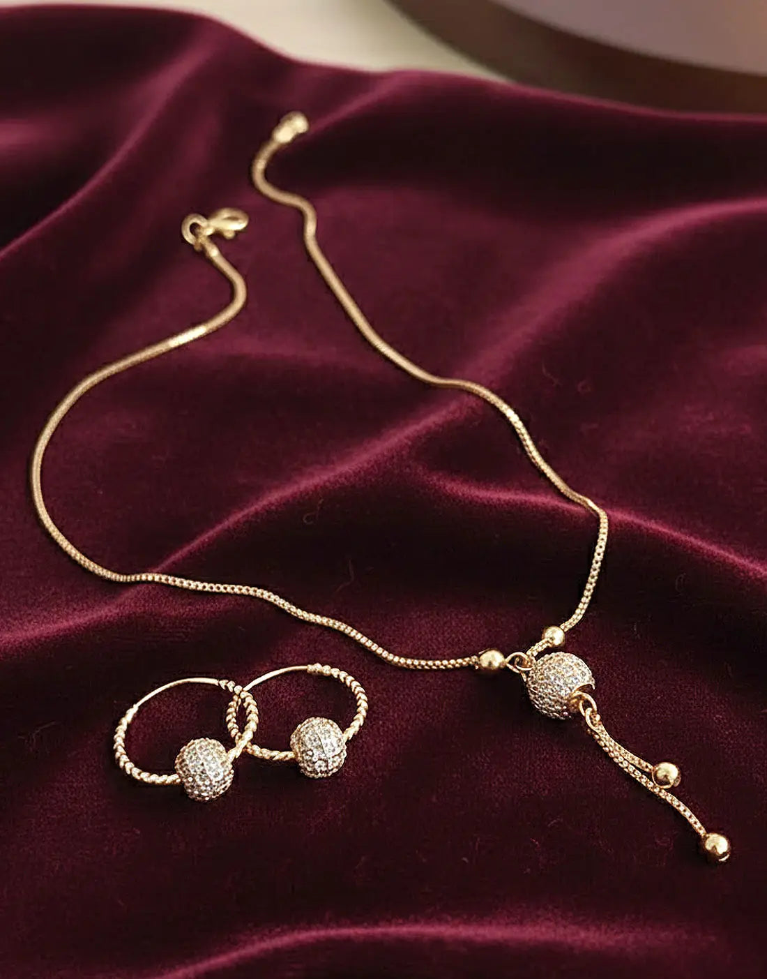Adorable Ball Shaped Zircon Pendant & Earrings for Girls