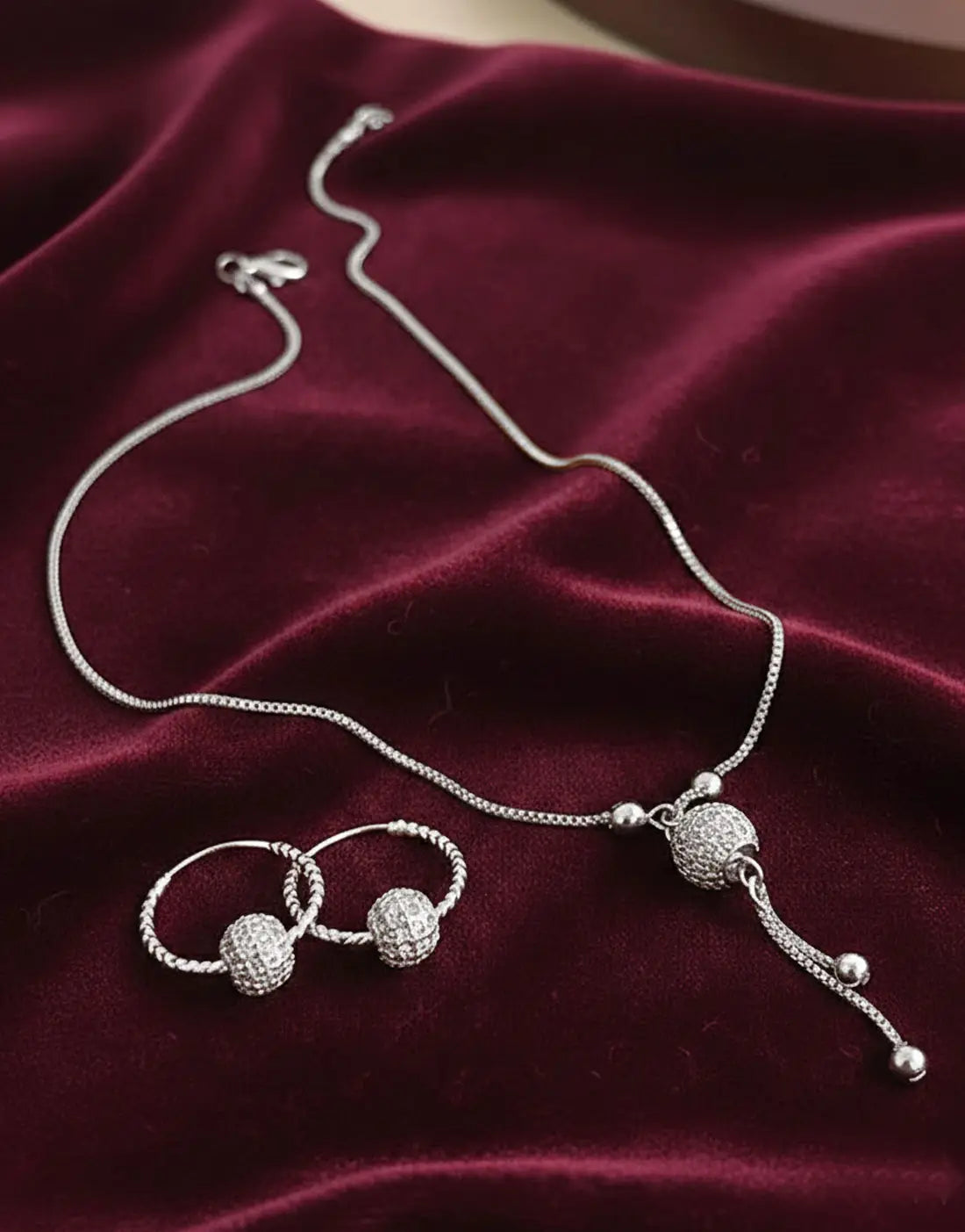 Adorable Ball Shaped Zircon Pendant & Earrings for Girls