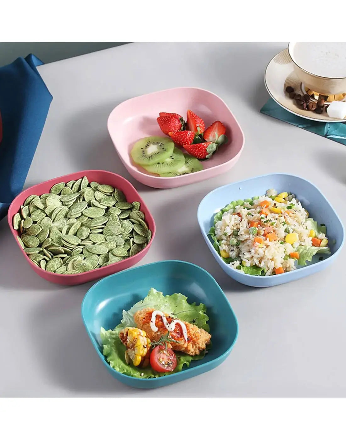 10‑Piece Plastic Reusable Food Plates Set with Stand – Ideal for Snacks and Breakfast