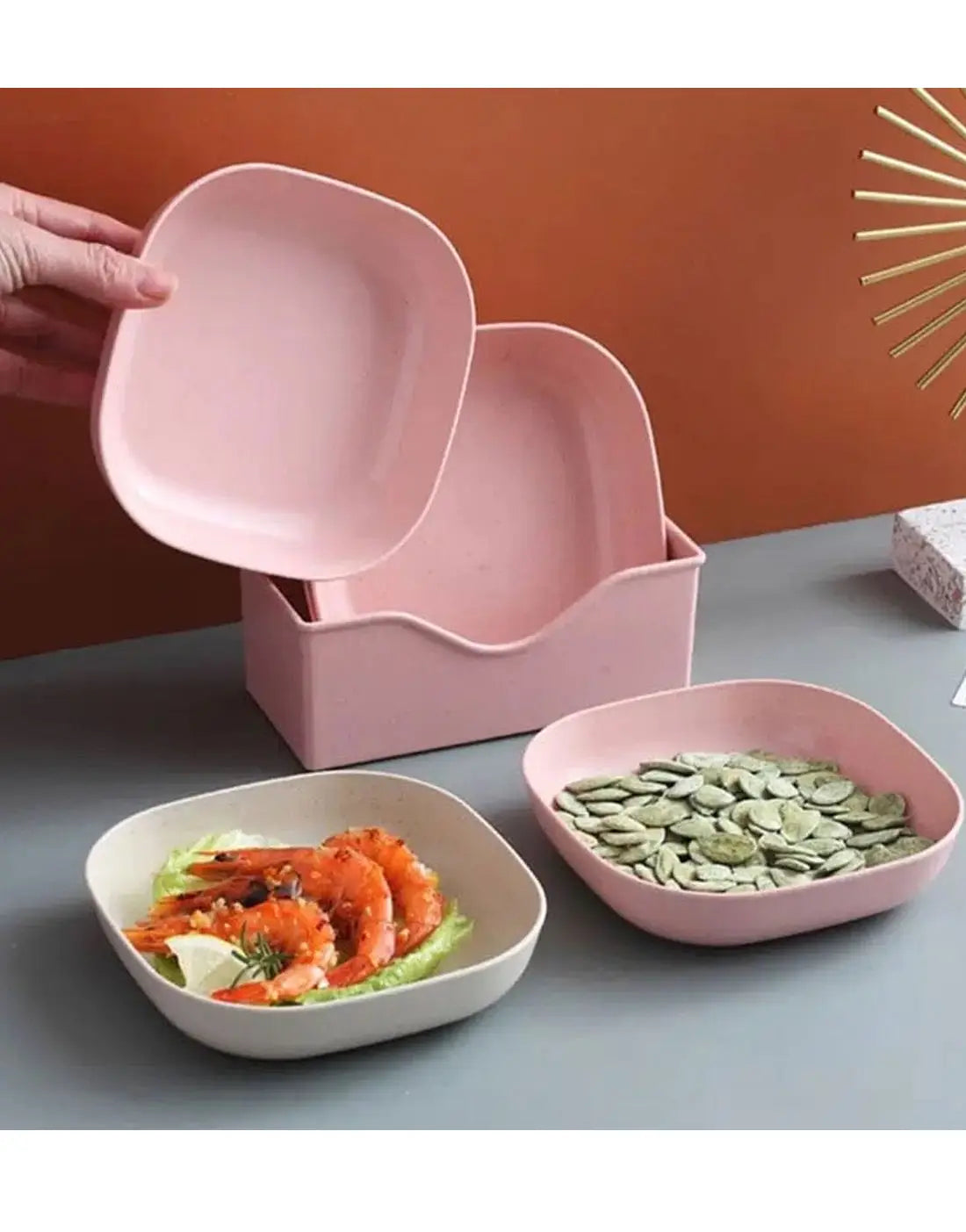 10‑Piece Plastic Reusable Food Plates Set with Stand – Ideal for Snacks and Breakfast
