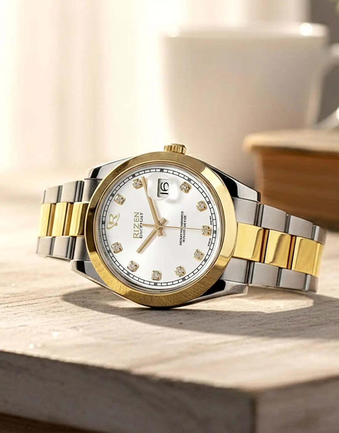 Rizen Oyster Perpetual Datejust Men’s Luxury Watch with Stainless Steel Chain
