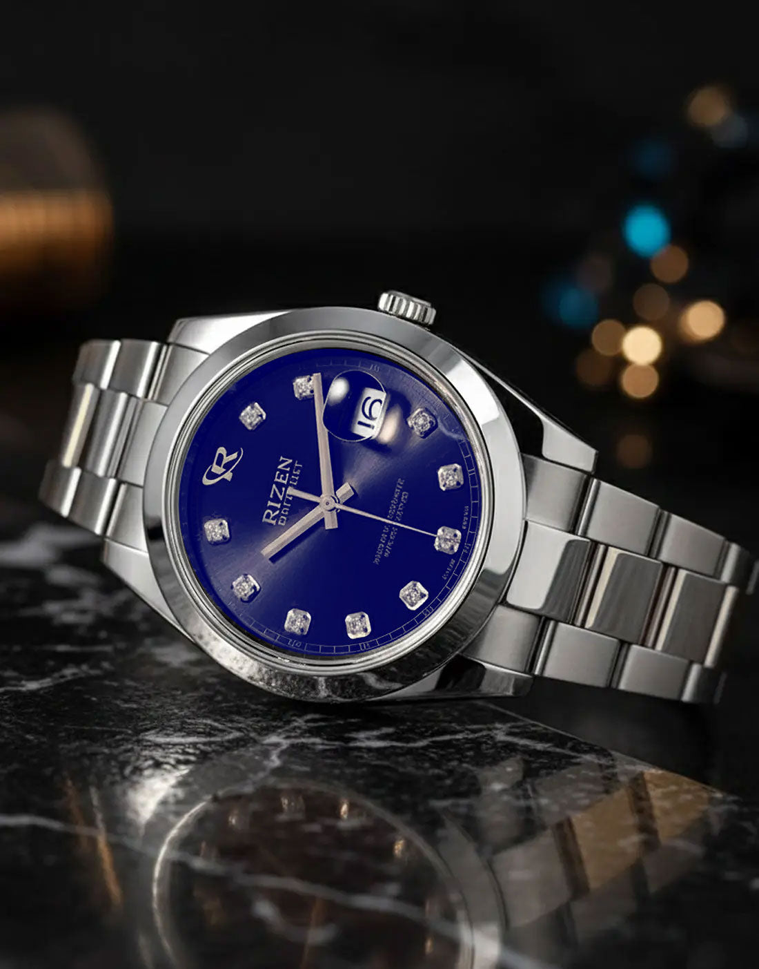 Rizen Oyster Perpetual Datejust Men’s Luxury Watch with Stainless Steel Chain