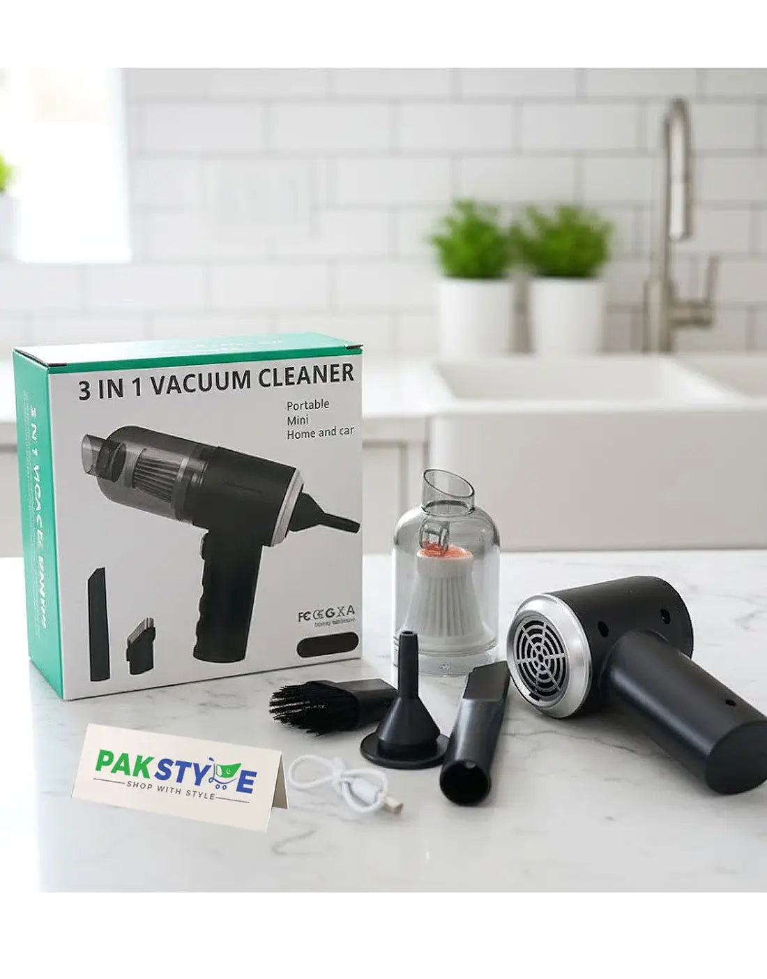 3‑in‑1 Portable Mini Vacuum Cleaner for Car, Home & Pets Use